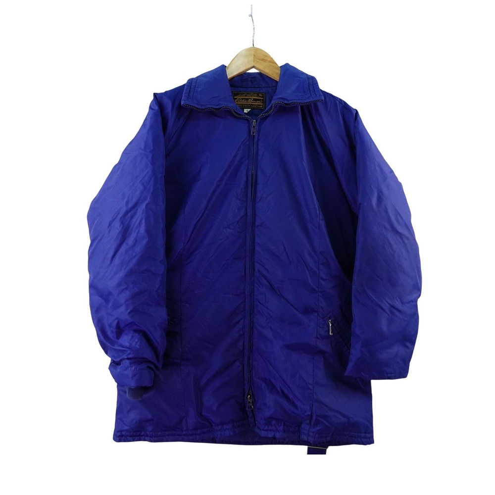 Vintage Eddie Bauer Womens S Goose Down‎ Puffer Jacket Blue Belted Winter Coat